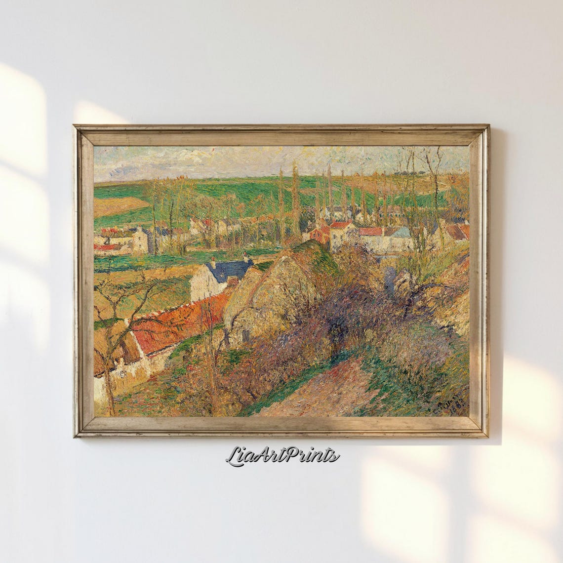 Post Impressionist Village Poplars Rolling Hills Countryside Poster