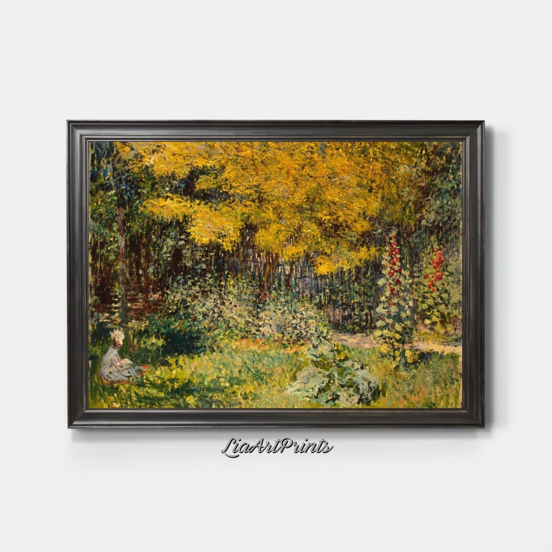 Golden Tree Garden Painting Impressionist Nature Scene Serene Outdoor Wall Art - Image 4