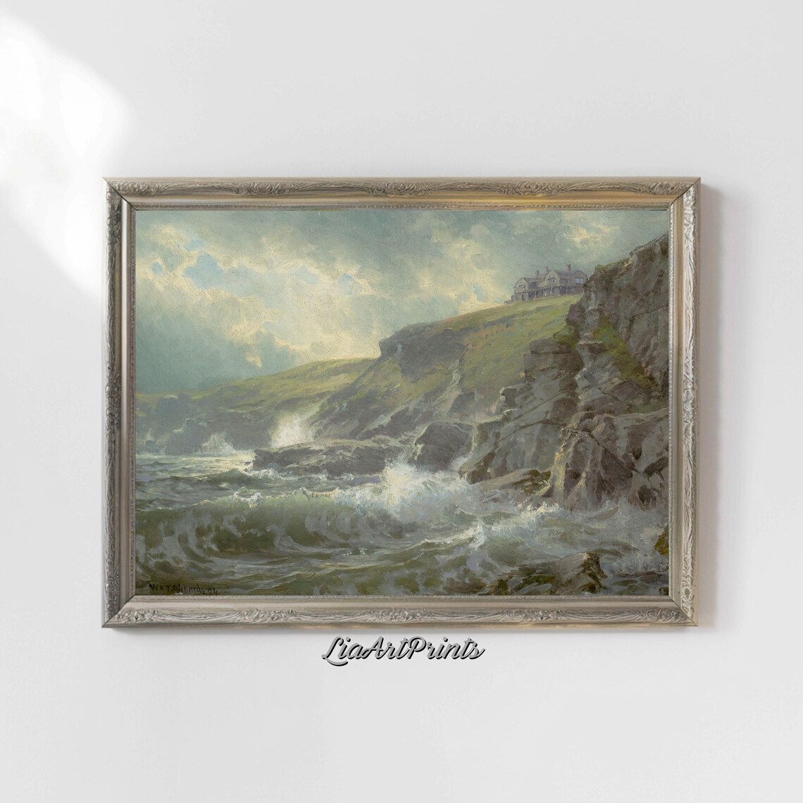 Coastal Cliffs Crashing Waves House On Clifftop Dramatic Seaside Poster - Image 5
