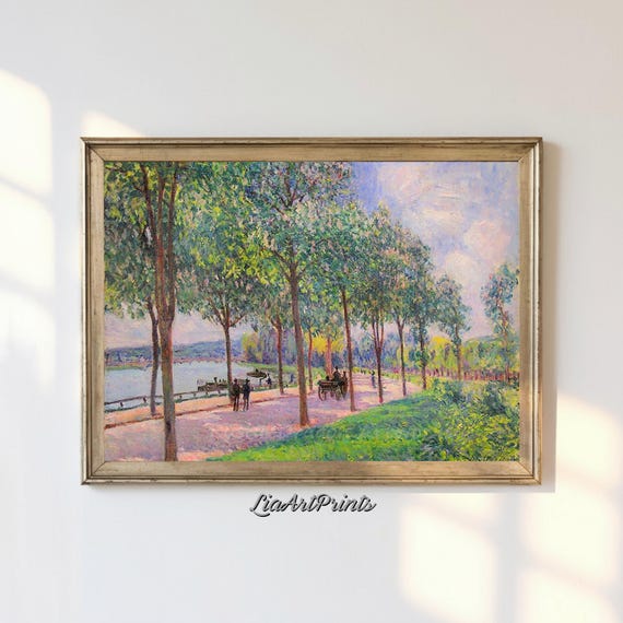 Impressionist Riverside Path Tree Lined Scenic Artwork Fine Art Print For Nature Inspired Dcor Classic Landscape Painting