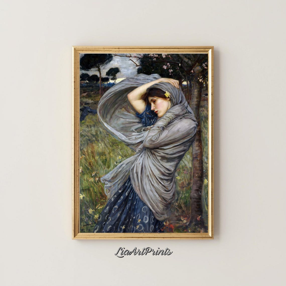 Waterhouse Boreas Windswept Woman Shawl Spring Flowers Vintage Poster - Image 4
