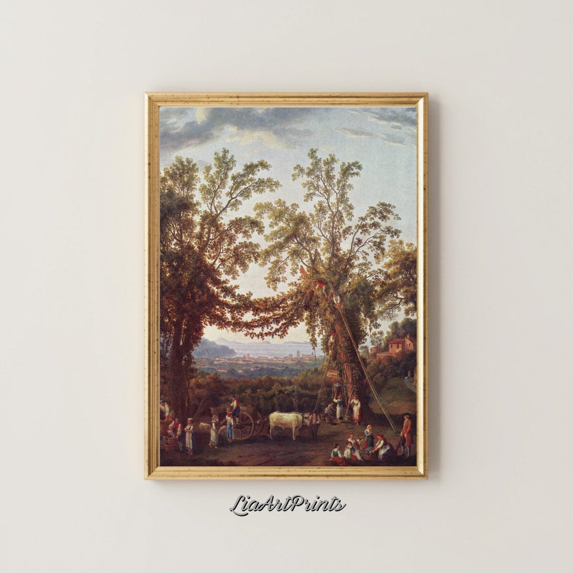 Italian Grape Harvest Scene with Oxen Cart and Villagers Poster - Image 4