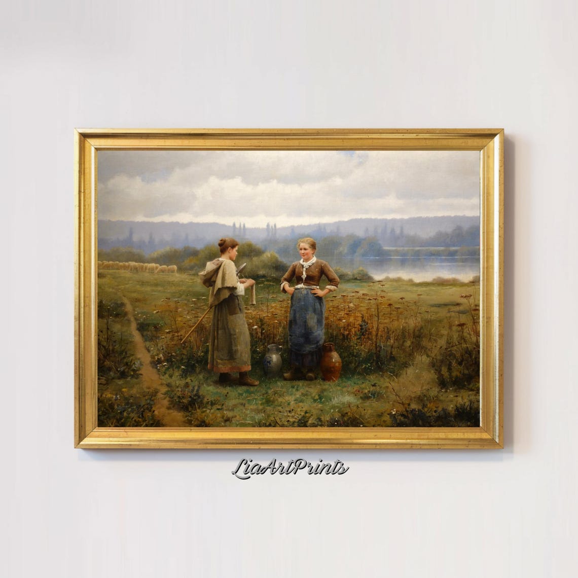 Two Peasant Women In Sunlit Field With Water Jugs Rustic Scene Poster - Image 2