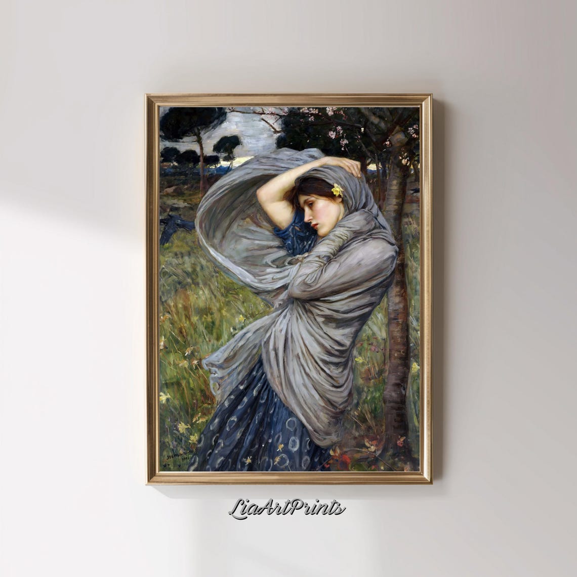 Waterhouse Boreas Windswept Woman Shawl Spring Flowers Vintage Poster - Image 3