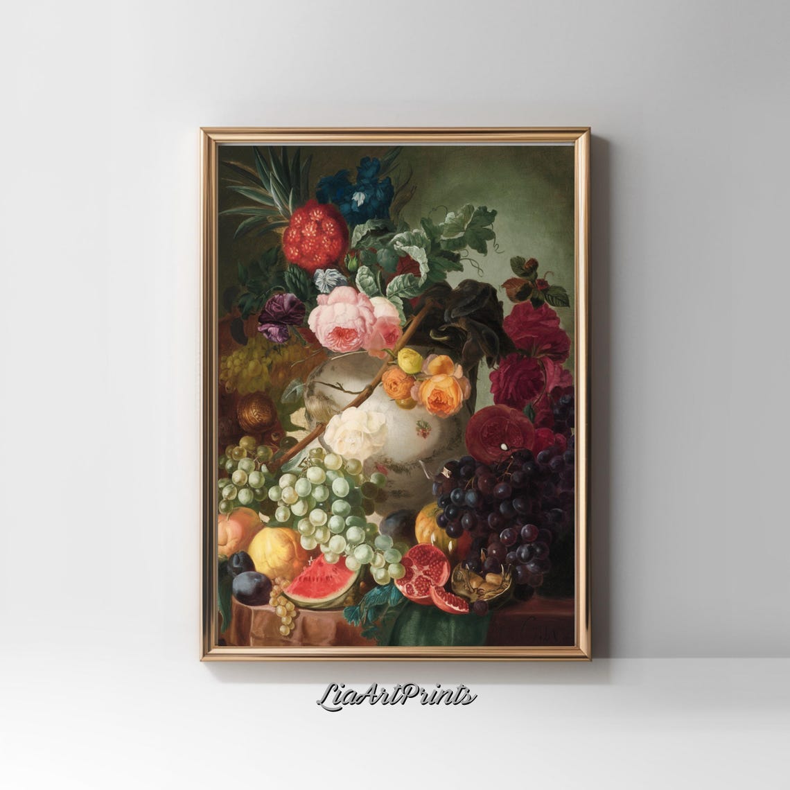 Dutch Floral Still Life with Roses Grapes and Pineapple Poster - Image 2