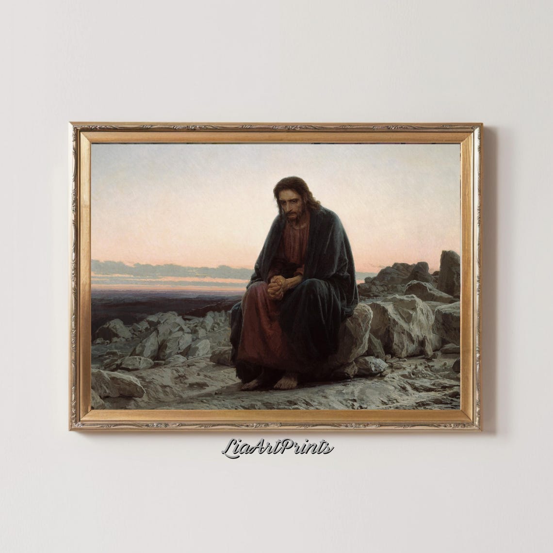 Jesus in the Desert Vintage Religious Oil Painting at Dawn Poster - Image 2
