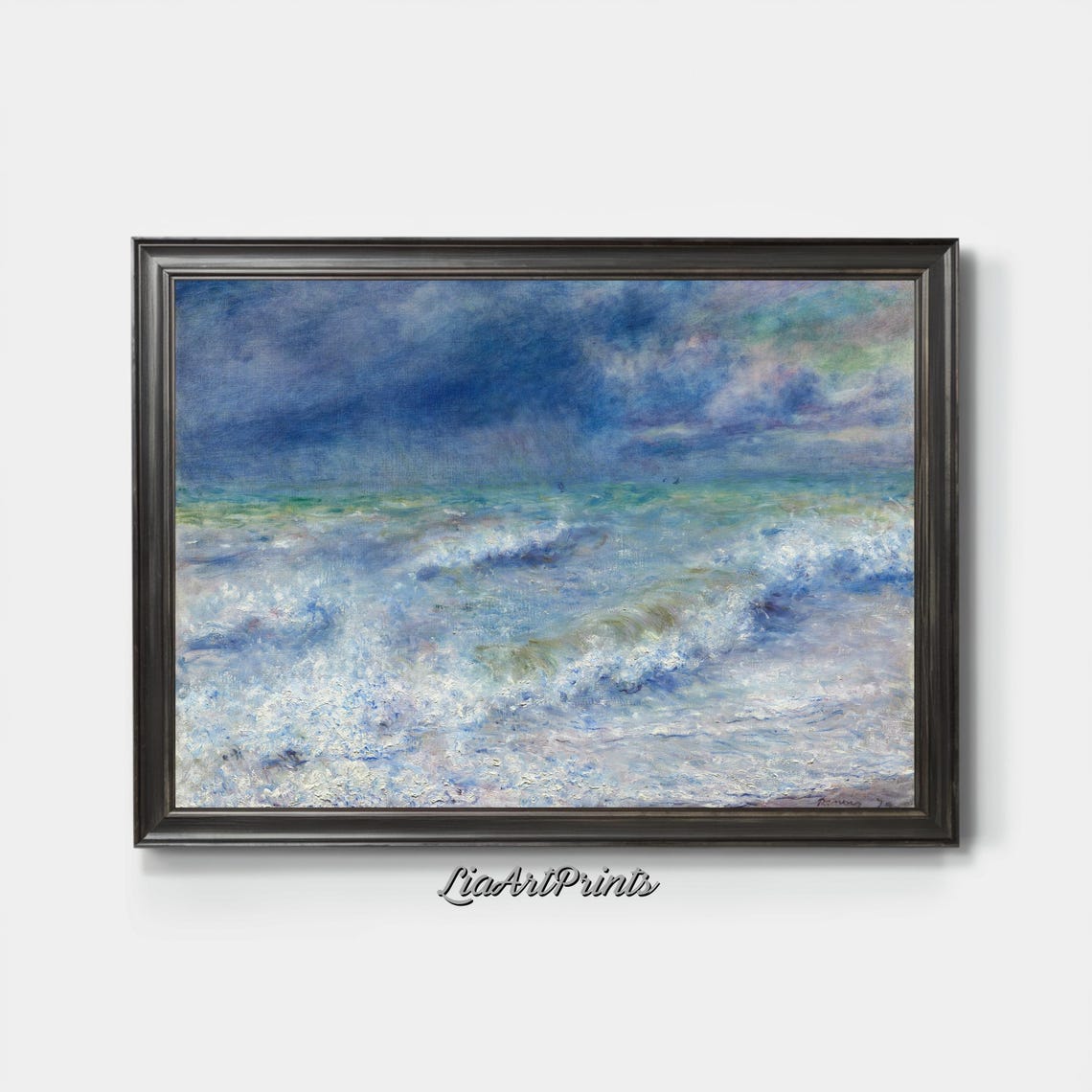 Impressionist Ocean Waves Foamy Surf Blue Seascape Art Print - Image 3