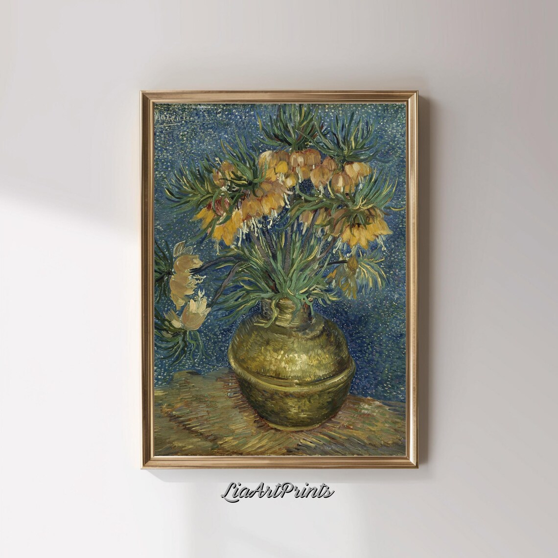 Vincent van Gogh Fritillaries Copper Vase Blue Floral Still Life Poster - Image 3