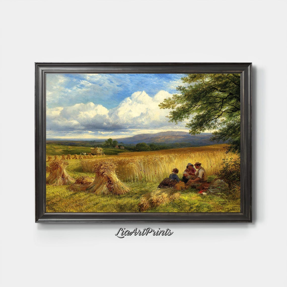 Golden Harvest Field Wheat Sheaves Resting Workers Rural Scene Poster - Image 3