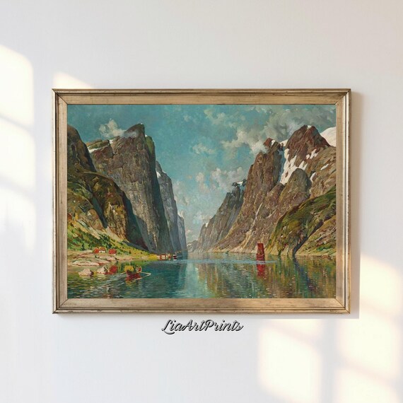 Majestic Fjord Landscape Vibrant Nature Art Mountainous Scenic Wall Decor