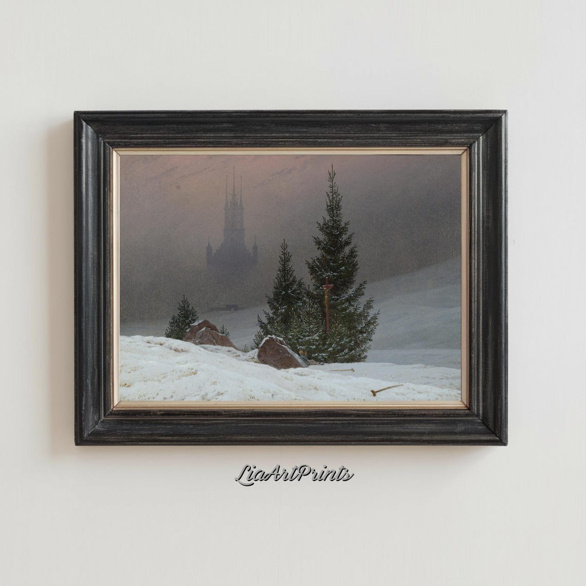 Romantic Winter Cathedral in the Mist with Snow Covered Pines Poster - Image 2