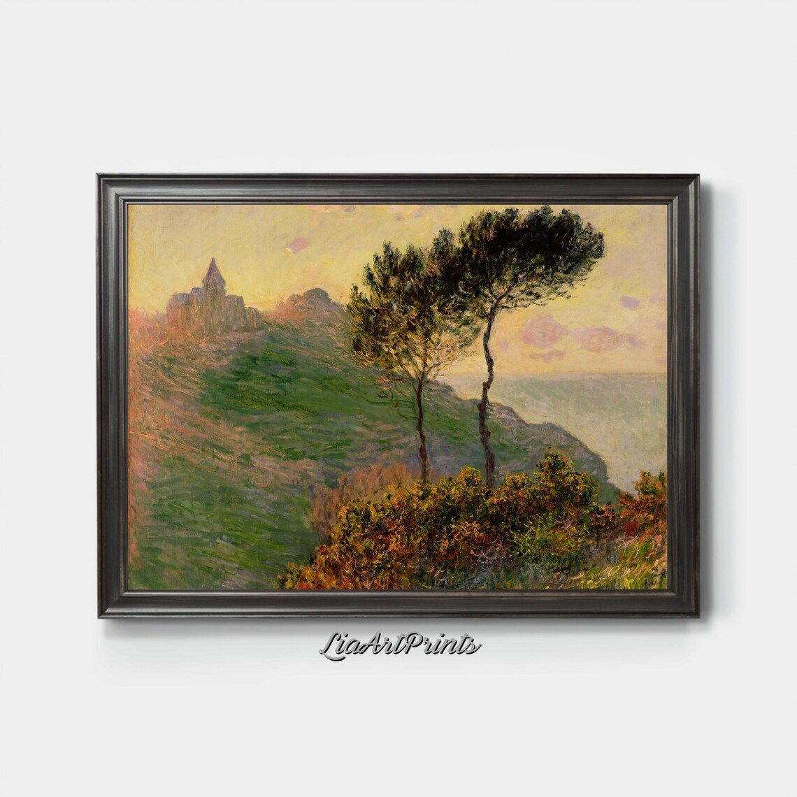 Claude Monet Church on Cliff at Sunset with Pine Trees Impressionist Poster - Image 2