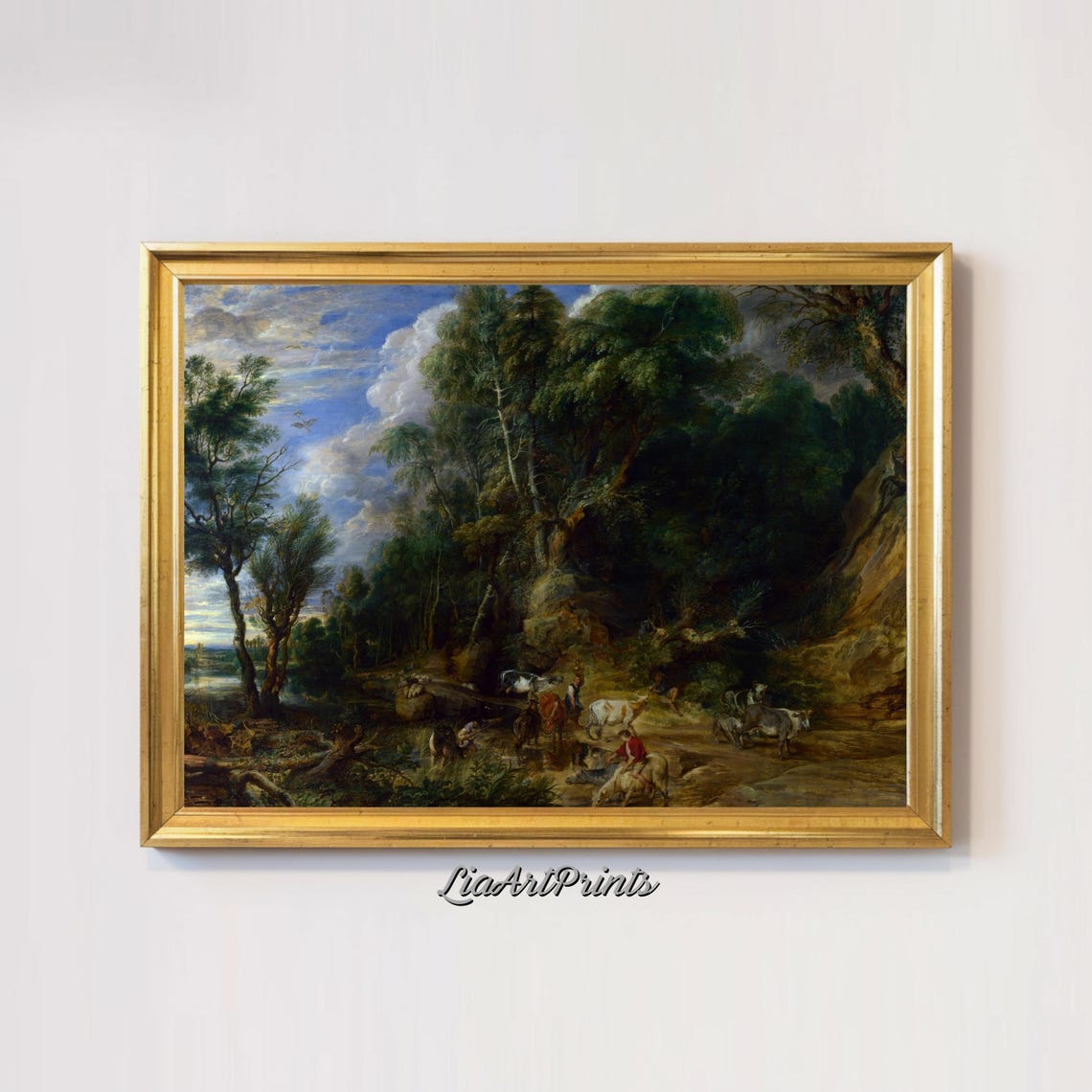 Baroque Pastoral Woodland Cattle Watering River Scene Classic Poster - Image 2
