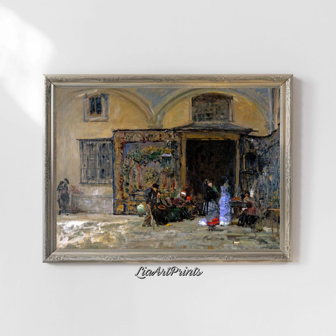 Vintage Courtyard Market Scene Arched Old Town Gathering Poster - Image 5