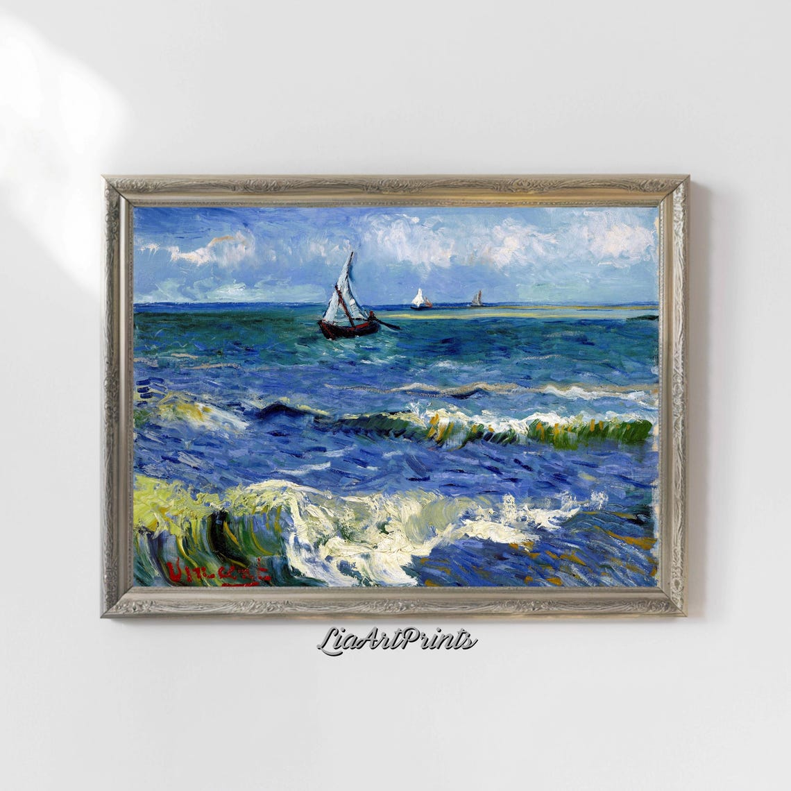 Vincent van Gogh Sailboats on Waves Crashing Surf Coastal Art Poster - Image 4
