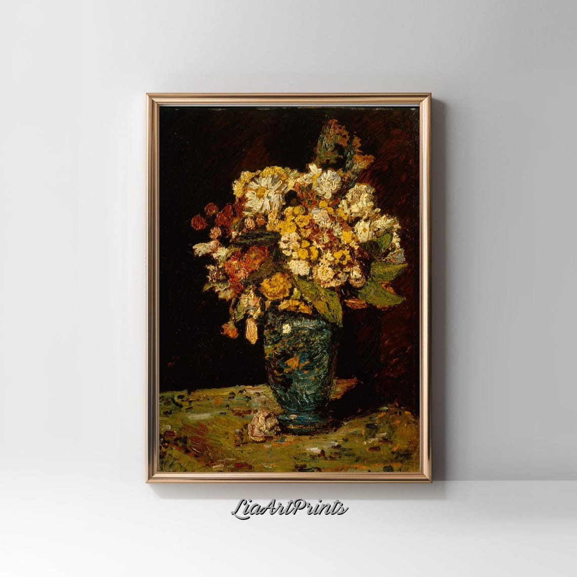 Rustic Floral Still Life Vibrant Bouquet In Textured Vase Bold And Expressive Art - Image 4