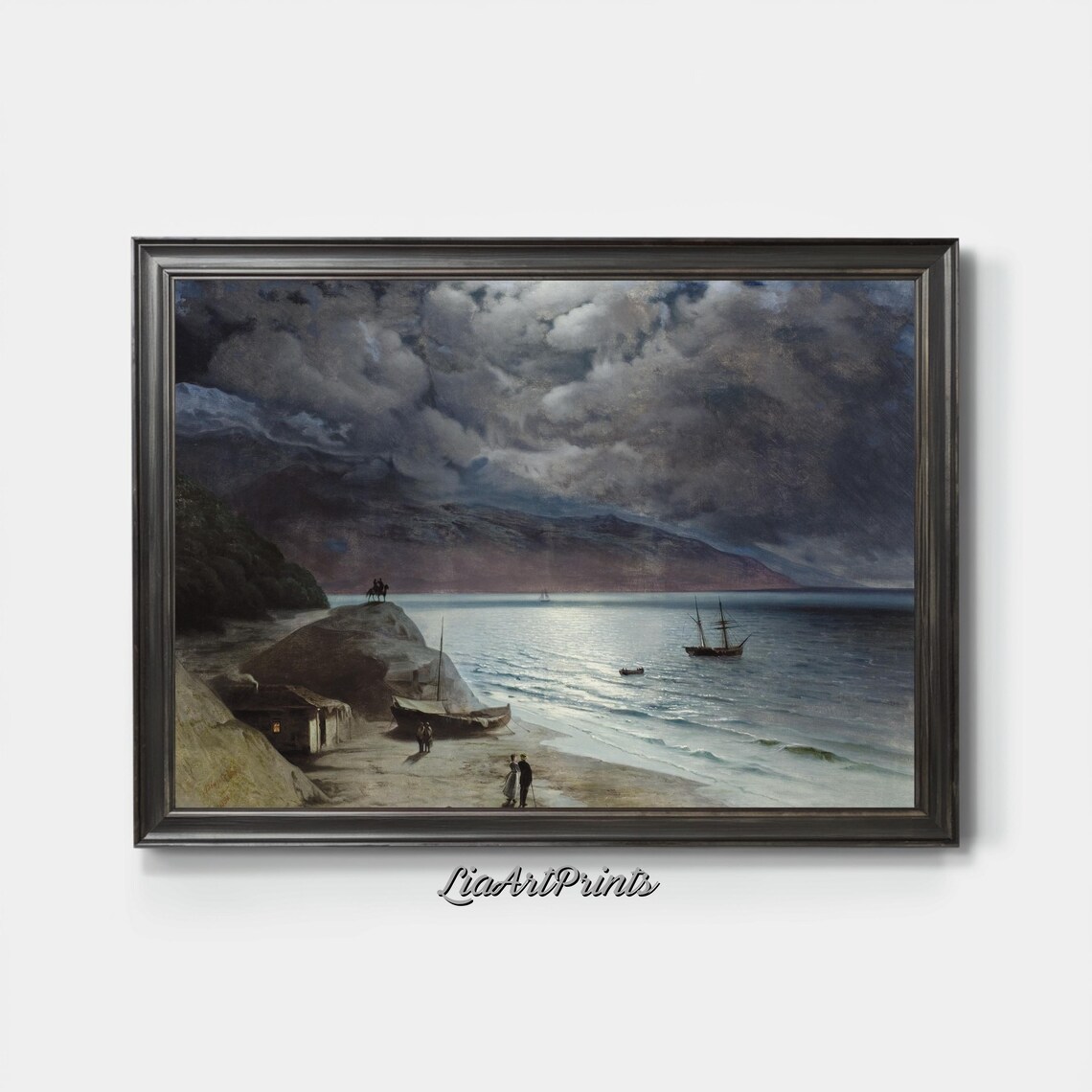 Moonlit Coastal Scene, Dramatic Nautical Seascape - Image 2