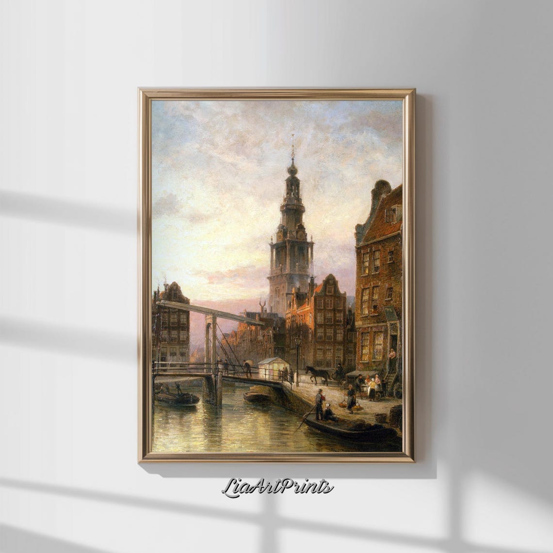 Amsterdam Canal with Montelbaanstoren Tower and Drawbridge Poster