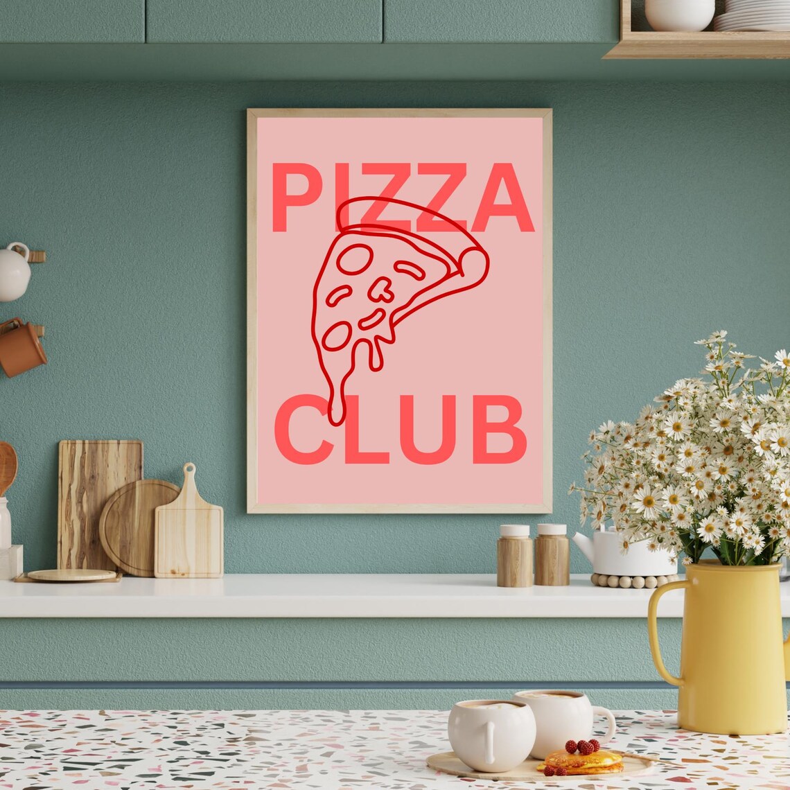 Pizza Club Poster, Modern Kitchen Decoration
