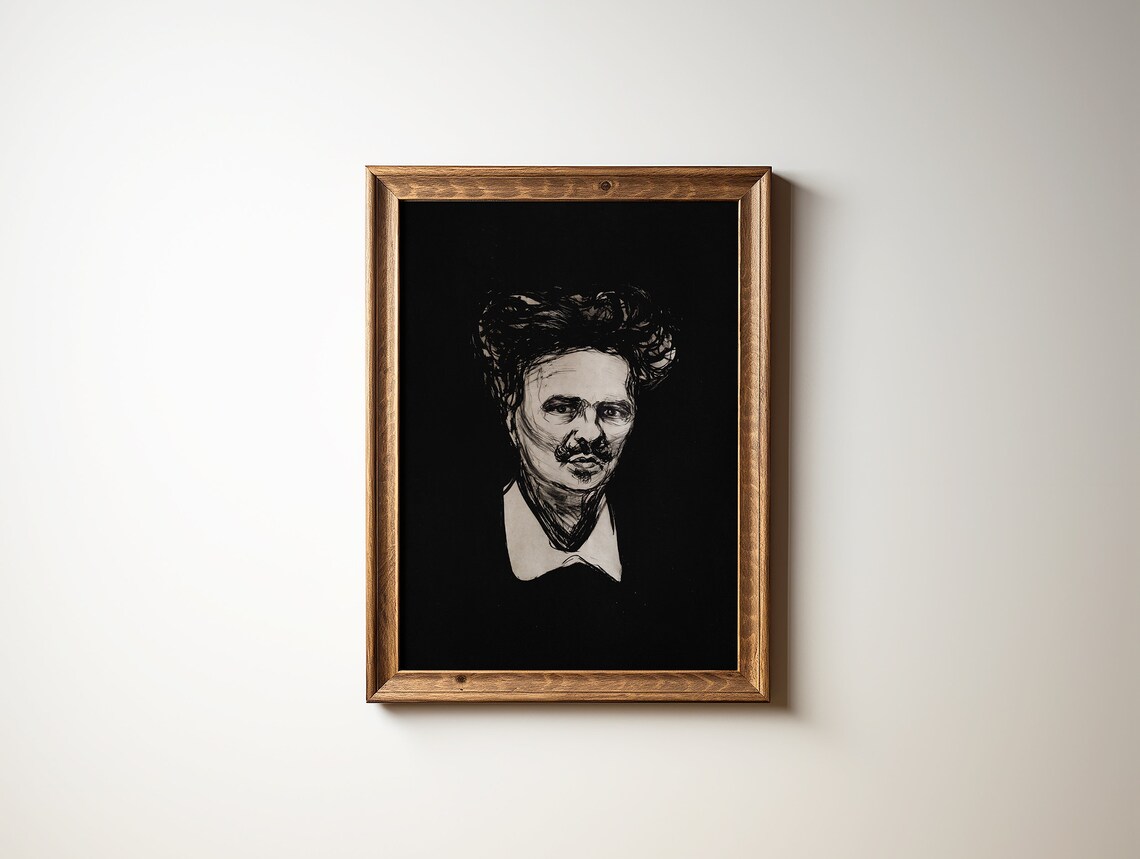 Vintage Black And White Charcoal Sketch Portrait Of A Man Print