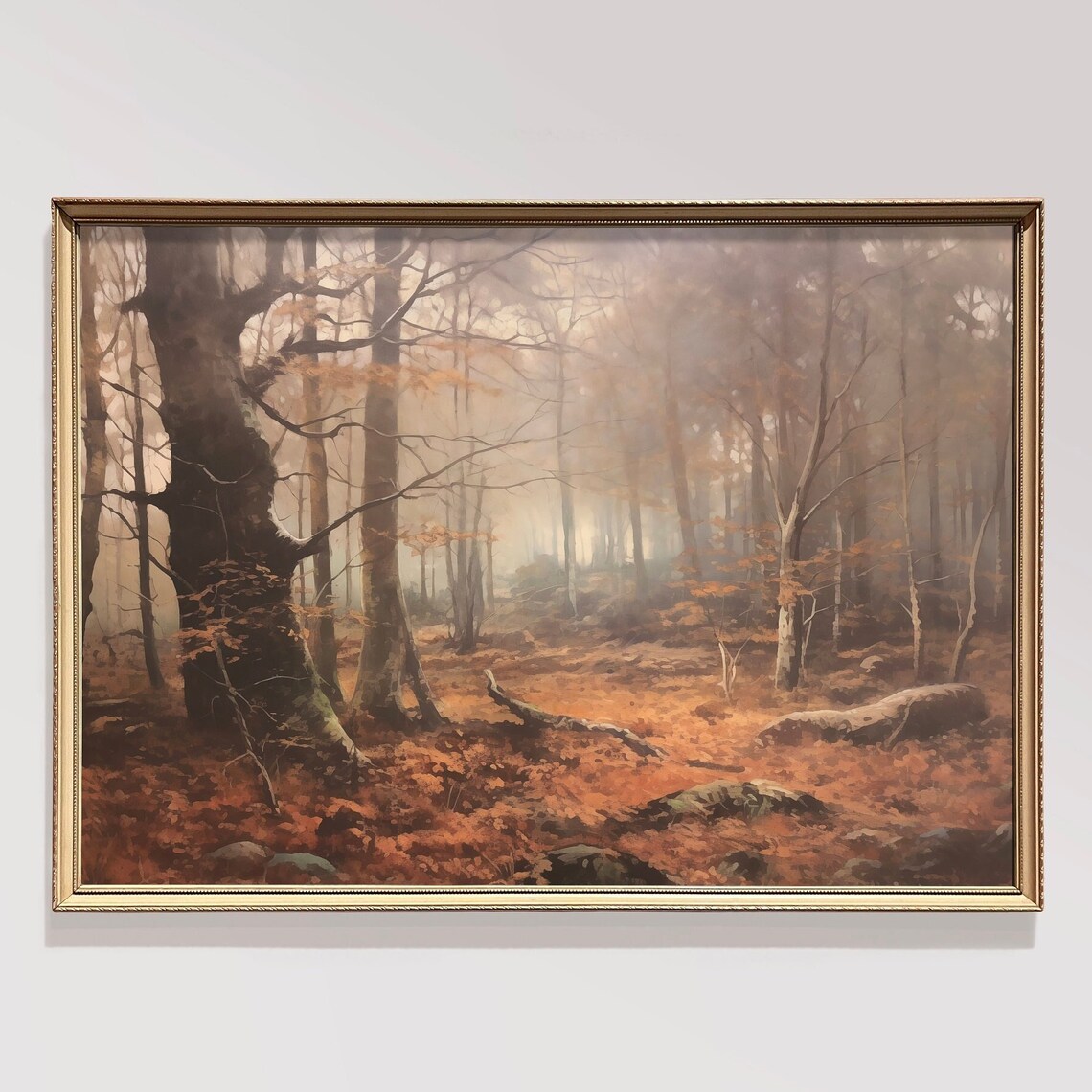 Dark Moody Autumn Forest Fog Bare Trees Vintage Fall Landscape Poster