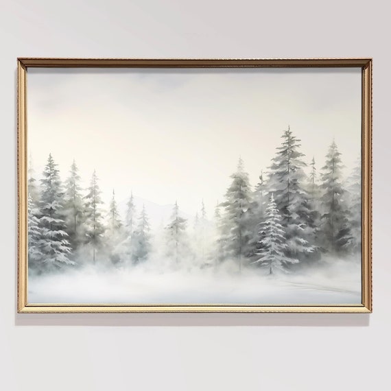 Christmas Winter Moody Forest Wall Art Christmas Tree Wall Art Minimalist Tree Art Print Christmas Prints Winter Wall Art Winter