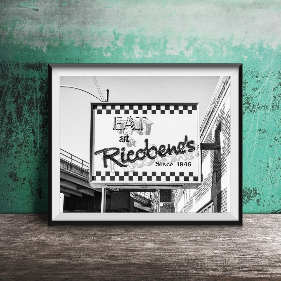 Eat At Ricobenes Checkered Neon Restaurant Sign Since 1946 Poster - Image 2