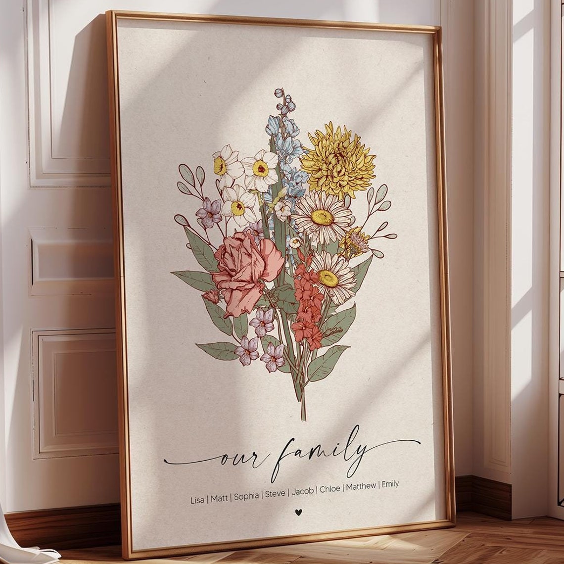 Birth Flowers Family Bouquet Art Print, Personalized - Image 8