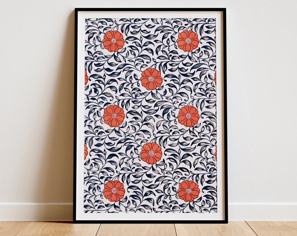 Orange Floral Turkish Tile Pattern Ottoman Inspired Decor Poster