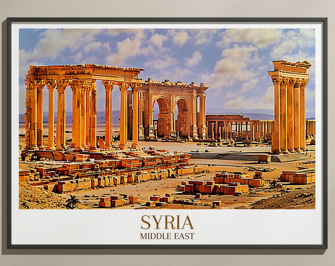 Syria Ancient Arches Ruins Amber Desert Stones Travel Poster