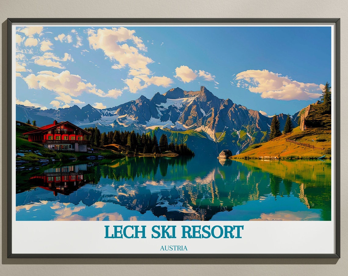 Lech Ski Resort Austria Alpine Lake Chalet Summer Travel Poster