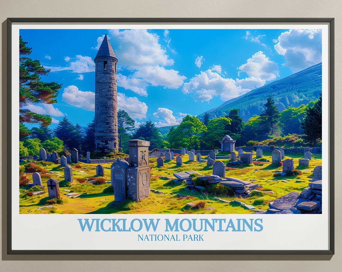 Wicklow Mountains Glendalough Round Tower Meadow Ireland Poster