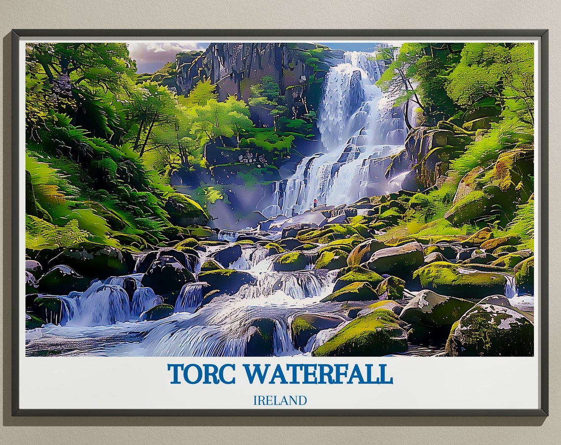 Torc Waterfall Ireland Lush Green Cascades Nature Scene Poster