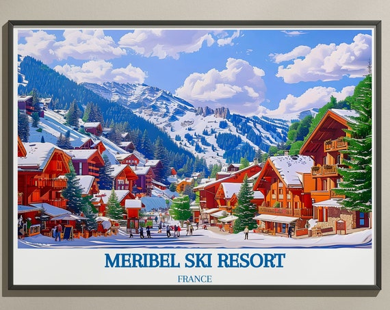 Iconic Meribel Skiing Gifts Meribel Village Art Retro Ski Posters And French Alps Wall Decor Retro Posters Alpine Art