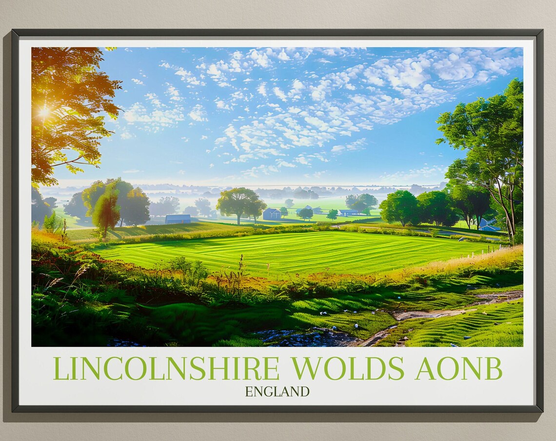 Lincolnshire Wolds Sunrise Farmland Panorama England Travel Poster