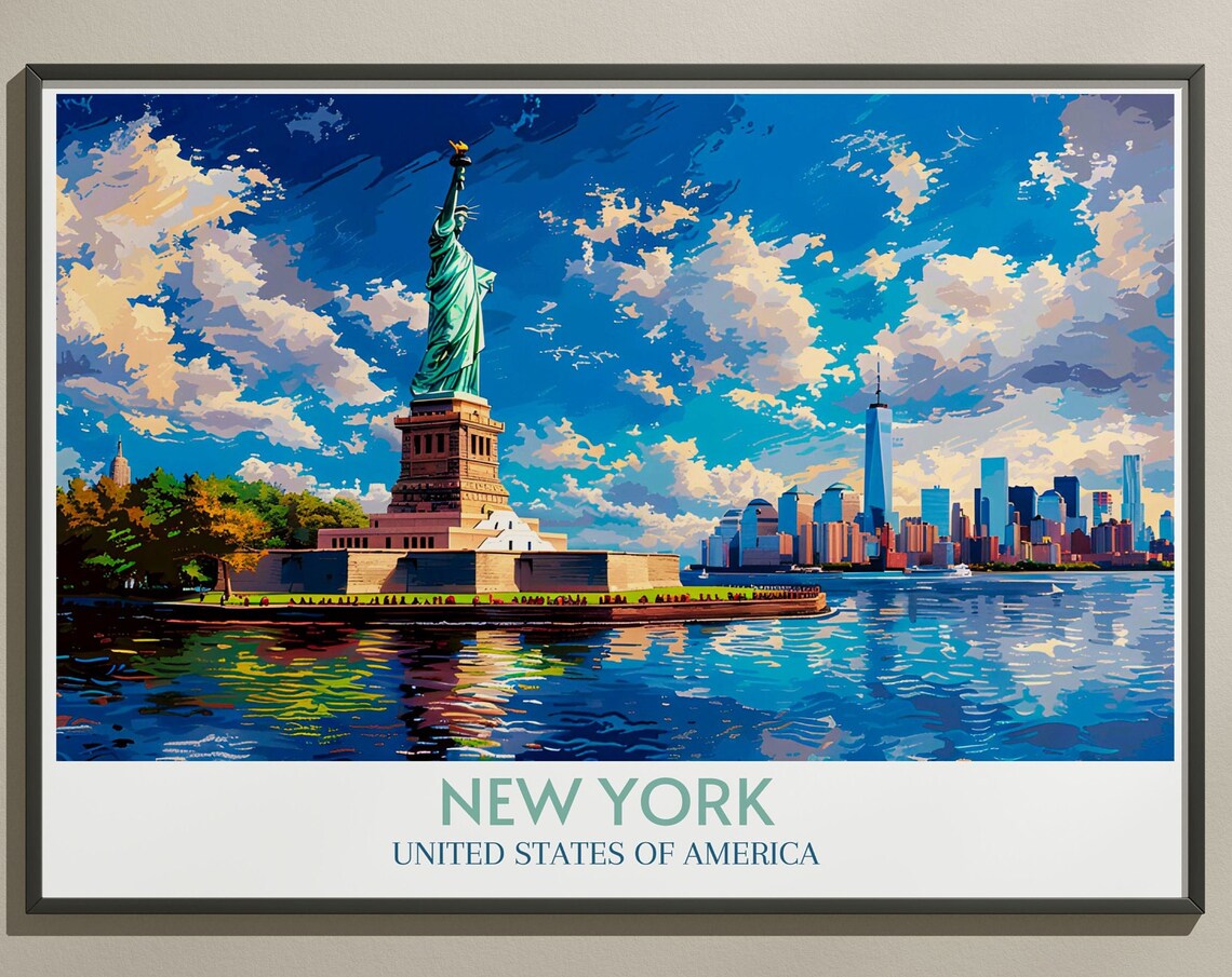 Statue Of Liberty New York Harbor Skyline Water Reflection Poster