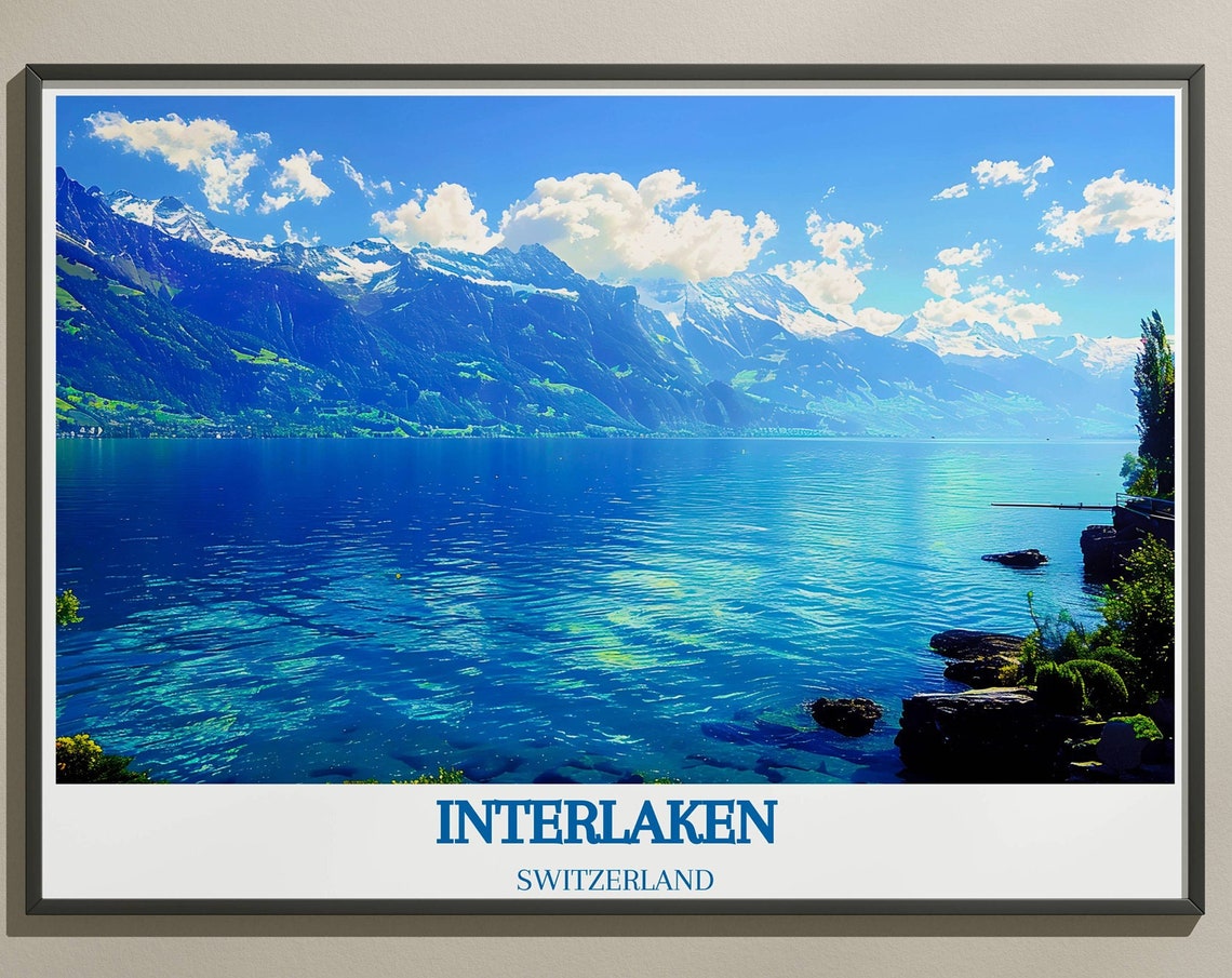 Interlaken Switzerland Lake Brienz Alps Summer Panorama Travel Poster