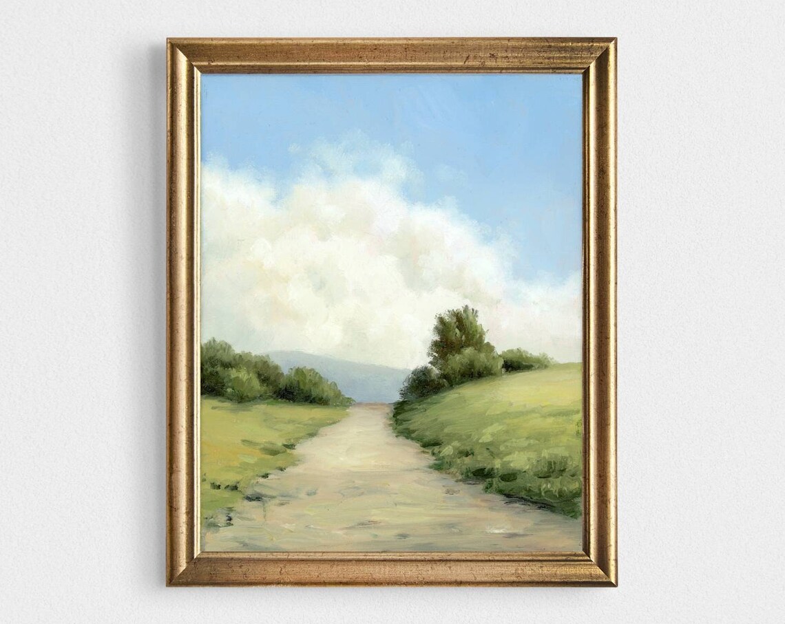 Countryside Field Path Oil Painting Landscape Art Print