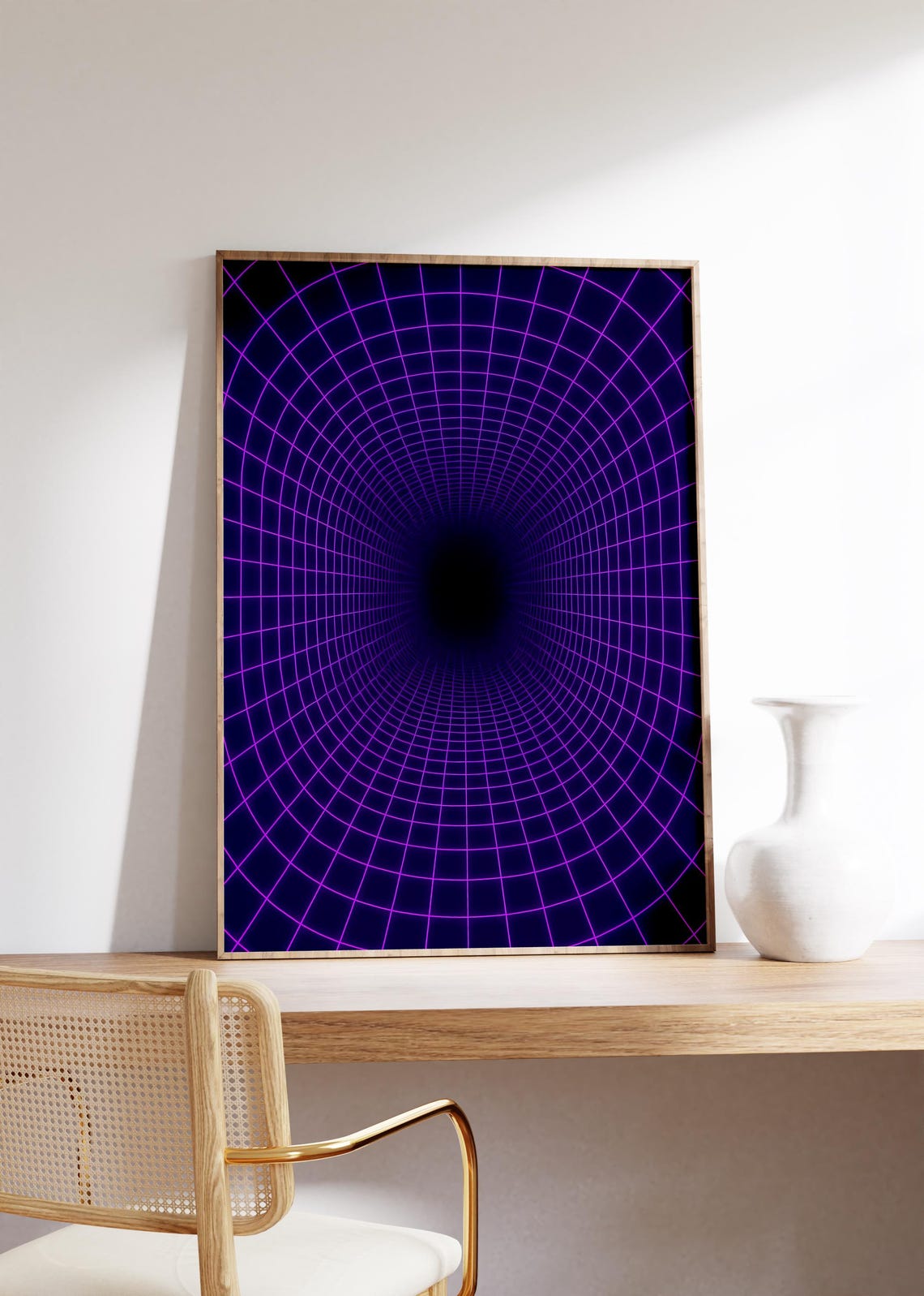 Purple Neon Grid Tunnel Infinity Vortex Retro Synthwave Poster
