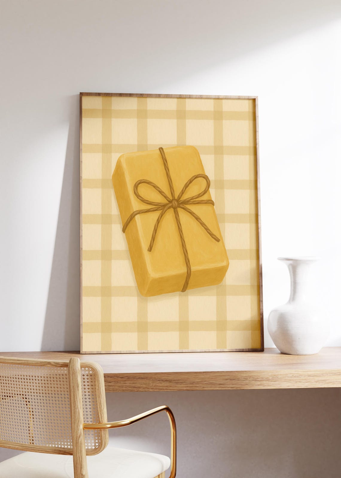 Golden Handmade Soap Bar tied with Twine Bow Rustic Gift Poster