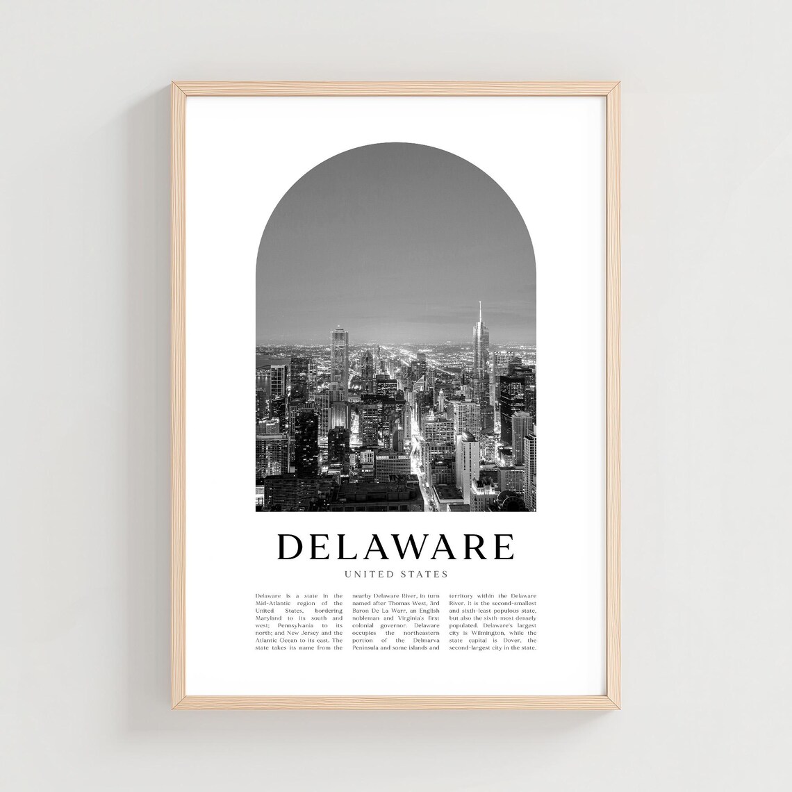 Delaware Night City Skyline Black White Modern Urban Photo Poster