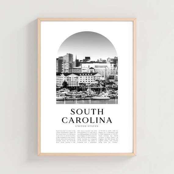 South Carolina Harbor Skyline Arch Photo Black White Travel Poster