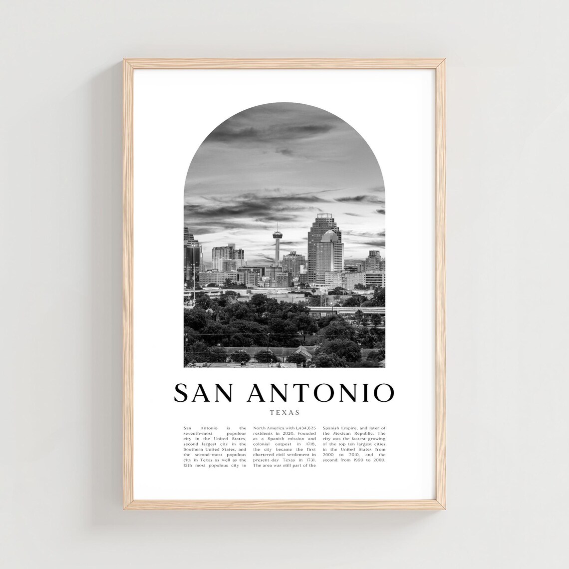 San Antonio Texas Skyline Black White Photo Travel Art Print