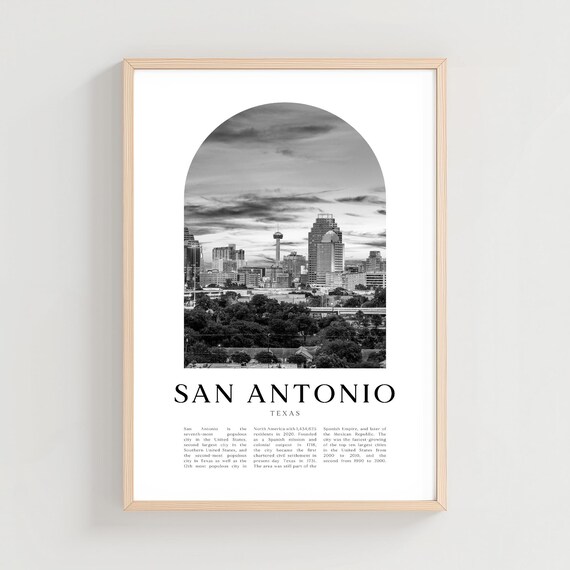 San Antonio Texas Skyline Black White Photo Travel Art Print