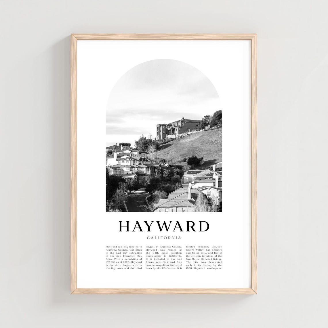 Hayward California Hillside Homes Photo Arch Art Travel Poster