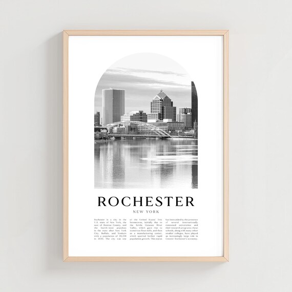Rochester New York Skyline Black and White Arch Photo Poster