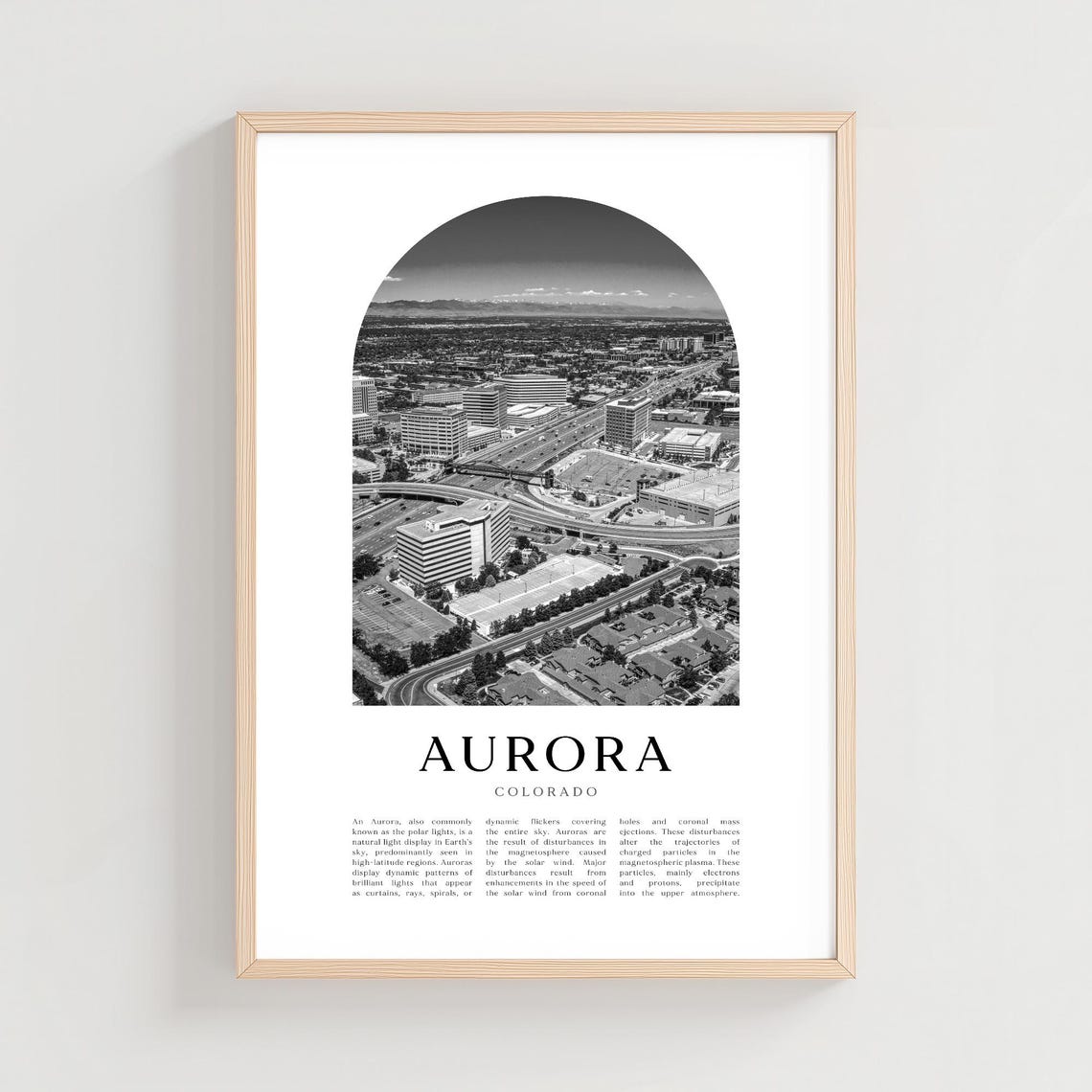 Aurora Colorado Black and White Aerial Cityscape Arch Poster