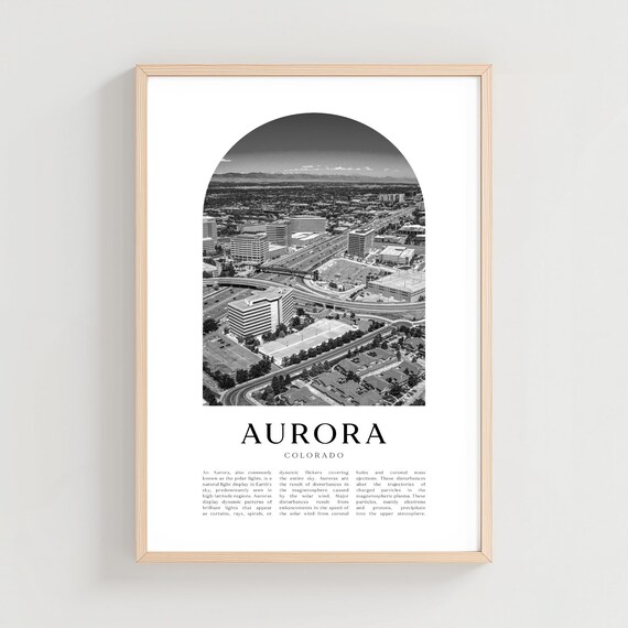 Aurora Colorado Black and White Aerial Cityscape Arch Poster