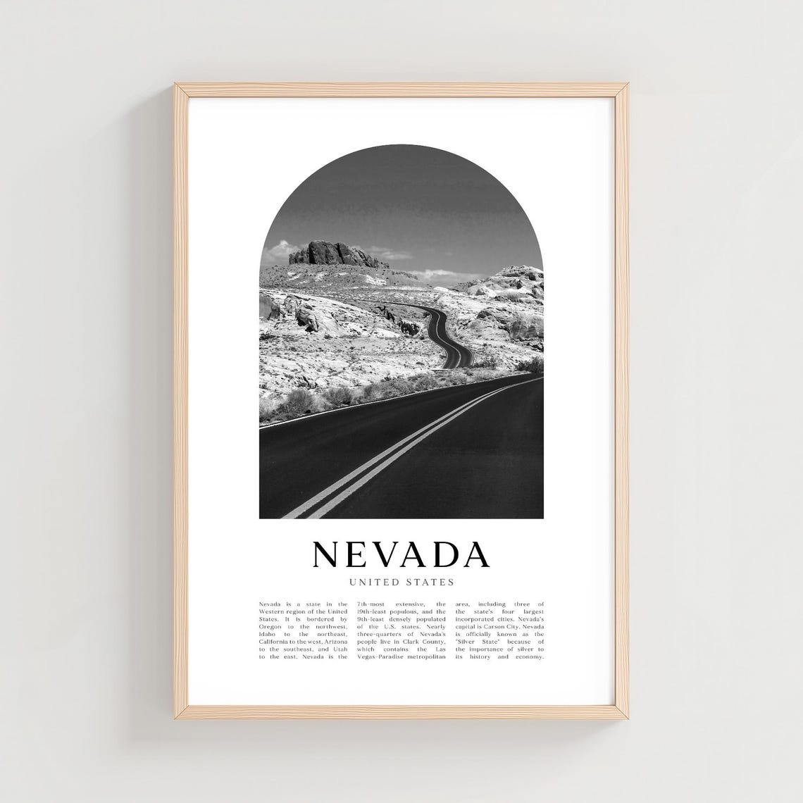 Nevada Desert Highway Winding Road Iconic Black White Photo Poster