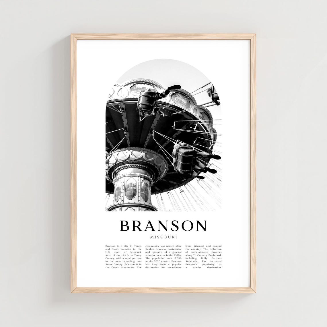 Branson Missouri Swing Ride Amusement Black White Photography Poster
